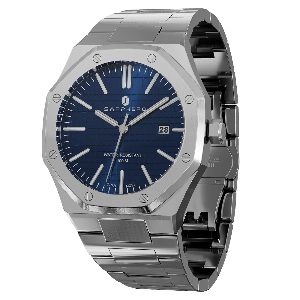 SAPPHERO  Mens Stainless Steel Watch Octagon Design Business Wristwatch for Men  - £145.89 GBP