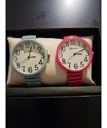 2 Big Face Fun Colors Stretch Bands Woman Watchs NEW PASTEL GREEN AND 1 ... - £32.63 GBP