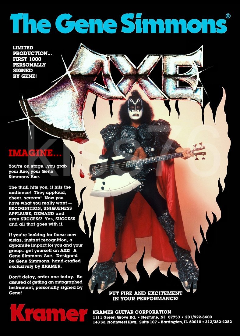 KISS Band Gene Simmons Dynasty Kramer AXE-BASS 20 x 28 Poster / Ad - $40.00