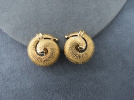 Vintage Monet Clip Earrings Swirl Pattern Luxury Gold Tone Textured 1&quot; P... - $18.99