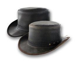 Distressed Leather Coachman Top Hat Steampunk Tophat Topper Deadmans Vic... - £39.16 GBP