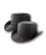Distressed Leather Coachman Top Hat Steampunk Tophat Topper Deadmans Vic... - £39.01 GBP
