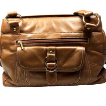 Stone Mountain Leather Shoulder Bag Light Tan Brown Leather Gold Buckle - £19.30 GBP