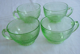 Depression Glass Hazel Atlas Florentine Poppy #1 Set of 4 Green Cups - £19.71 GBP