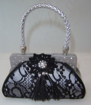 Black Lace Purse Money Bank Handbag 6.3" High Poly Stone Top Slot Bottom Plug image 2