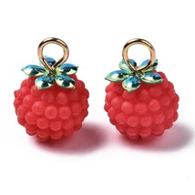 6 Berry Charms Raspberry Pendants Large Rubberized Findings Set Red Pink 18mm - £1.67 GBP