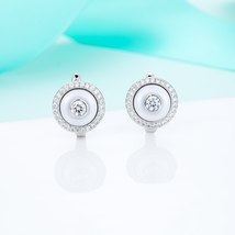 MAIKALE New Delicate Small Porcelain Round Earrings Surround Cubic Zirconia Stud - £11.19 GBP