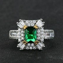 2Ct Emerald Cut Green Emerald Cocktail Halo Engagement Ring 18K White Gold Over - £80.69 GBP