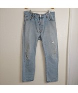 Levi 501 Jeans Mens 36 x 32 Blue Straight Leg Classic Light Wash Distres... - $98.99