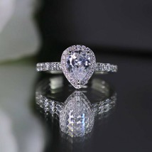 1.5 Ct Pear Cut Diamond 14K White Gold Over Solitair Statement Engagement Ring - £49.90 GBP