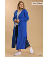 Plus Size Blue Long Sleeve Open Front Extra Long Cardigan - £19.98 GBP
