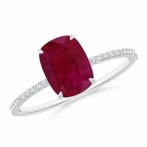 ANGARA Thin Shank Cushion Ruby Ring with Diamond Accents for Women in 14K Gold - £1,145.67 GBP