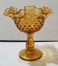 Vintage Fenton Hobnail Compote Candy Dish Bowl Amber Glass Ruffled Edges... - $16.70