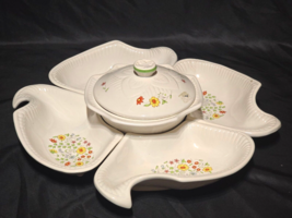 Vintage MCM Chip And Dip Relish Lazy Susan Style CALIFORNIA POTTERY 6 Pi... - $34.44