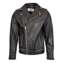 DR169 Men’s Real Leather Biker Jacket Rub Off - £150.40 GBP