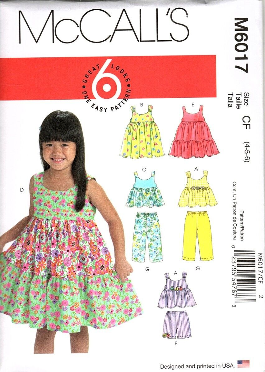 McCall's M6017 Girls Size 4 to 6 Top, Dress, Pants and Shorts Sewing Pattern New - £8.82 GBP
