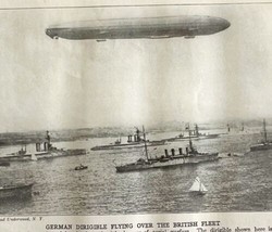 1914 German Zeppelin British Navy Battleship WW1 Print Military War Naut... - $39.99