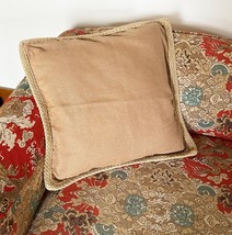 Pottery Barn Light Brown Linen Braided Jute Trim Pillow Cover Zip Closure 20x20 - $28.45