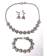 Vintage Lustern Signed Necklace Bracelet Earrings Jewelry Set Silver Tone  - €57,43 EUR