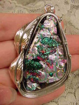 (#D-907) Dichroic Fused Glass Silver Pendant Pink Green Red Wow - £101.63 GBP