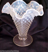 Fenton Art Glass Moonstone French White Opalescent Hobnail Ruffled Vase - $99.00