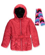 Rothschild Big Girls&#39; Chevron Quilted Insulated Jacket with Scarf Small 7/8 Red - £31.37 GBP