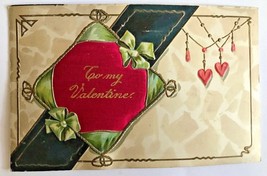 To My Valentine ~ Dorato Scrittura Su Rosso Raso Cuscino ~ Goffrato Cartolina - £8.78 GBP
