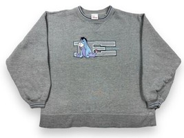 Vtg 90s Disney Store Winnie The Pooh E Eeyore Gray Graphic Sweatshirt Sz L - £27.30 GBP