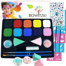 Face Paint Kit With 10 Colors,32 Stencils,2 Brushes,2 Chunky Glitters,2 Sponges, - £15.17 GBP