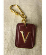 Real Leather Fob Keyring With Brass Initial &#39;V&#39; - $21.31