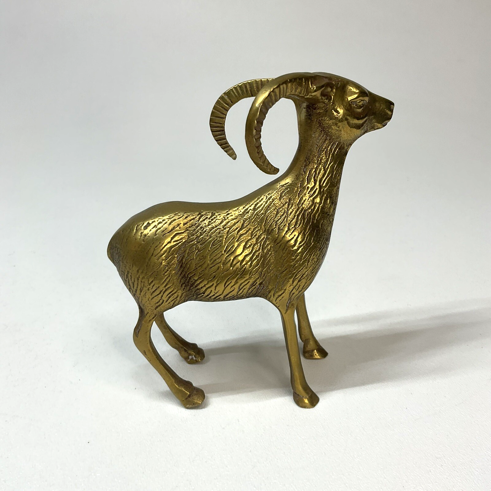 VTG Brass Big Horn Ram Sheep Figure Animal Sculpture Statue MCM Patina - £26.11 GBP