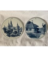 2 Royal Copenhagen Denmark Scenic Blue White Round Tile Trivets   - $25.77 CAD