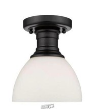 Golden Lighting Hines 1-Light Black with Opal Glass 6.88 in. Semi-Flush-Mount - £36.60 GBP