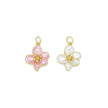 White Pink Mother of Pearl Flower Charm Pendant, Sku#LK1060 - £3.78 GBP