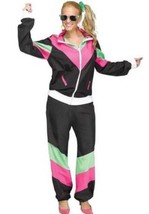 Womens 80&#39;s Track Suit Retro Black Pink Green 2 Pc Halloween Costume-size M/L - £23.73 GBP