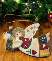 Vintage Folk Art Angel Christmas Tree Ornament Holding Chicken Rustic Farmhouse - £13.66 GBP