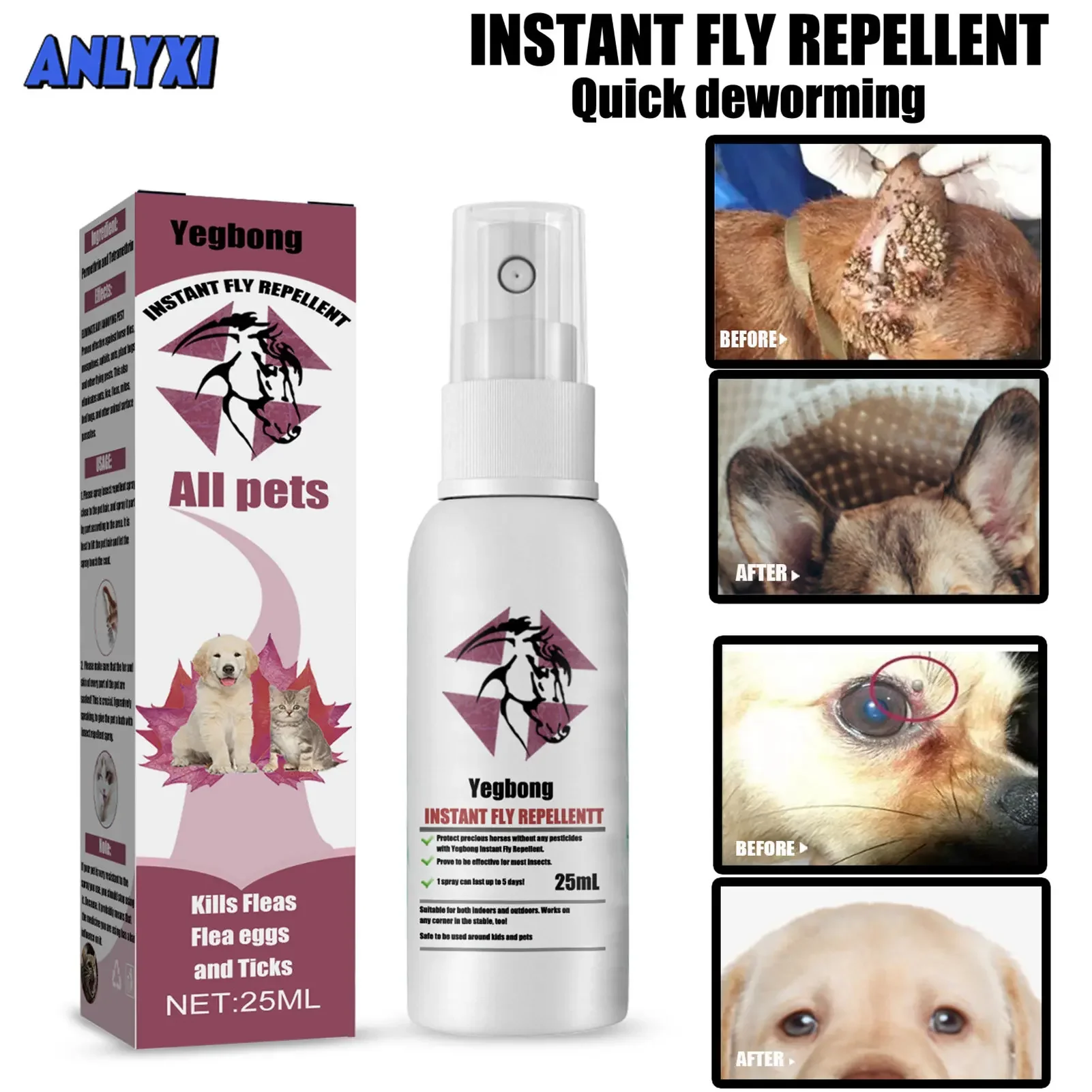 Pet Fur Spray Fleas Tick and Mosquitoes  for Dogs Cats  Home  Treatments... - £11.46 GBP