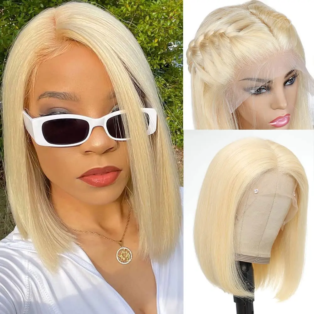 13x4 Short Bob Frontal Wig 613 Blonde Lace Wig Straight Synthetic Lace Wigs For - £30.72 GBP+