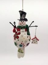 Articulated Wood Carved Handpainted Snowman Christmas Ornament Floral Birdhouse - £7.13 GBP
