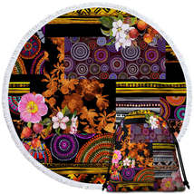 Mandalas and Flowers Dark Messy Design Round Beach Towel - $14.90+