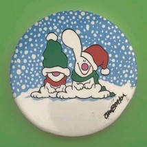 Christmas Snow Rabbits Pin Button Pinback Vintage Jim Benton 1988 - $9.95