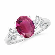 ANGARA Solitaire Oval Pink Tourmaline Criss Cross Ring with Diamonds - £1,485.59 GBP