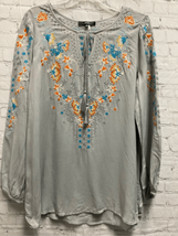 Andree by Unit Womens Top Blouse Boho Pullover Tassels Embroidered Gray M - £19.64 GBP