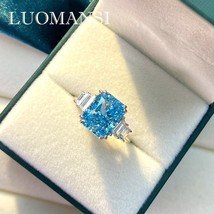  Real S925 Sterling Silver Aquamarine Gemstone Diamond Wedding Ring Women&#39;s High - £57.25 GBP