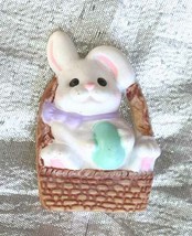 Hallmark Cute Easter Basket Bunny Rabbit Brooch 1980s vintage 1 1/2&quot; - £10.18 GBP