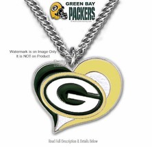 Green Bay Packers Necklace Stainless Steel Chain Love Heart Nfl - Free Ship #C&#39; - £16.03 GBP