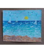 Original Painting Bob Ross Style Ocean Sailboats Seagulls Seascape Signe... - $13.60