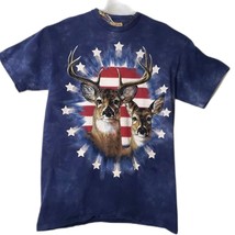 Vintage The Mountain American Flag USA Deer Blue Tie Dye T Shirt Size Large - £31.28 GBP