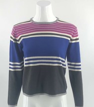 Talbots Womens Merino Wool Sweater Size Small Blue Gray Purple Striped Crew Neck - £19.39 GBP