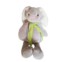Plush Bunny Rabbit Stuffed Animal Toy Gray Green Ribbon CS International 12” - $13.49